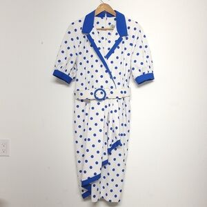 Sabino Vintage 70s Asymmetrical Polka Dot Dress - Blue and White